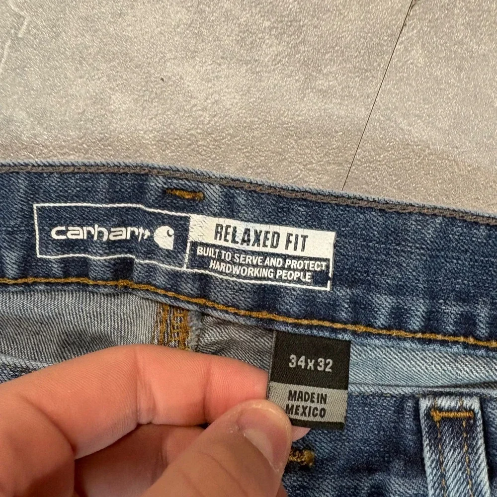 Carhartt Relaxed Fit Mens Jeans 34x32 Medium Wash Blue Denim Workwear Distressed